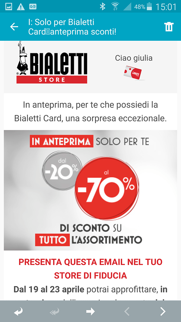 Email Promozionale: Promo Fidelity Card Bialetti