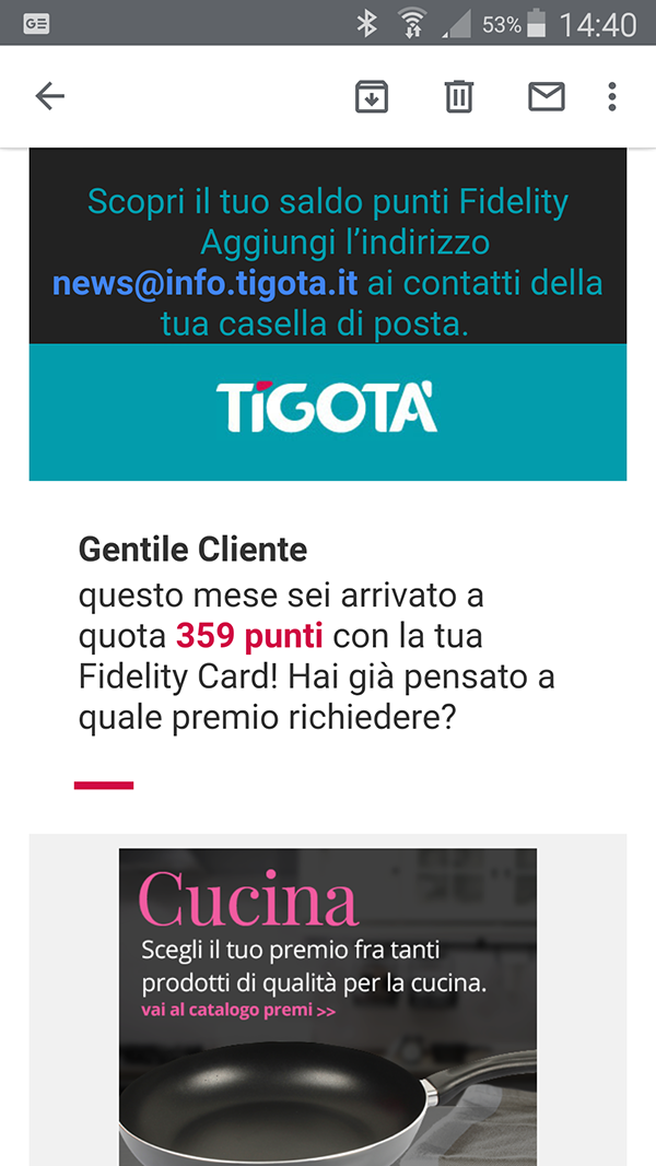 Email informativa: punti Fidelity Card Tigotà