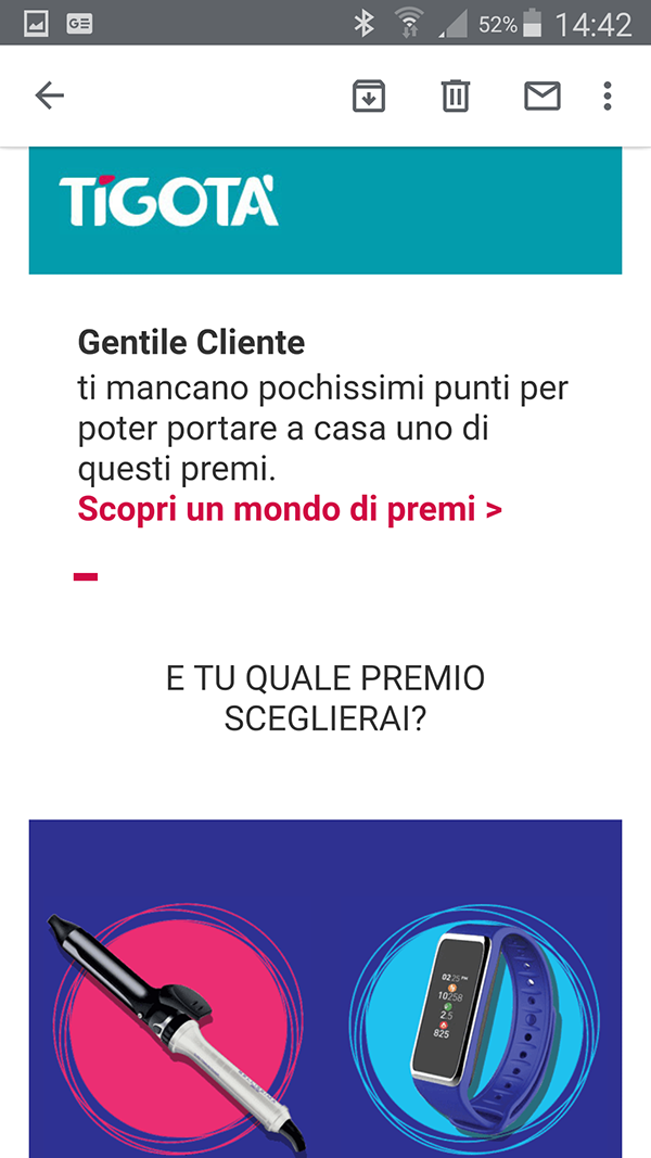 Email informativa: punti Fidelity Card Tigotà